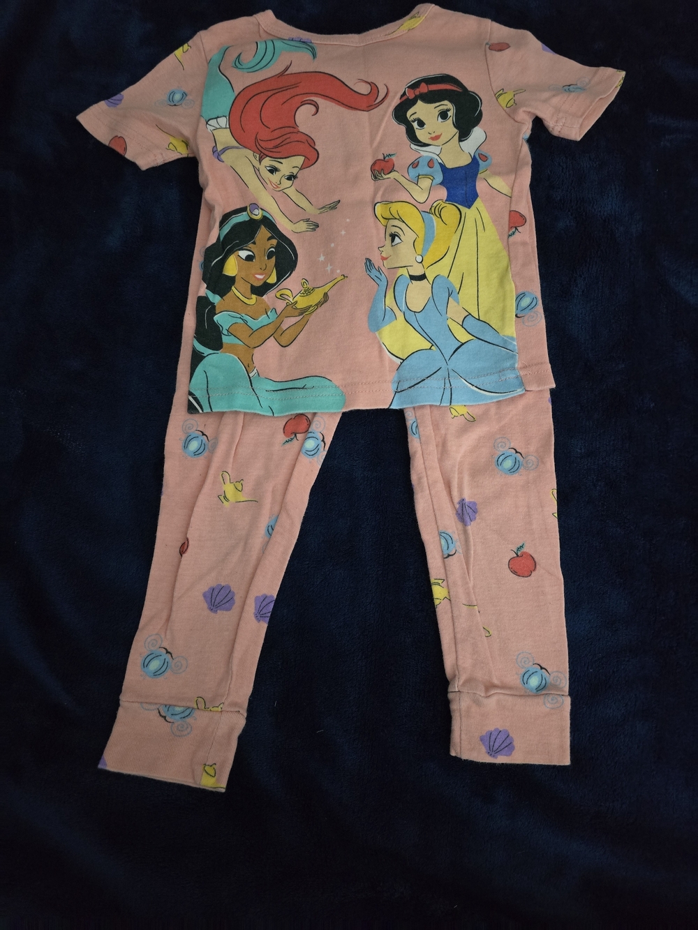 Disney Pink Princess Pajama Set with Multicolor Character Print